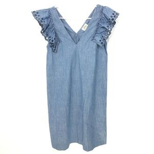 J. Crew Chambray Ruffle Shoulder Sheath Dress